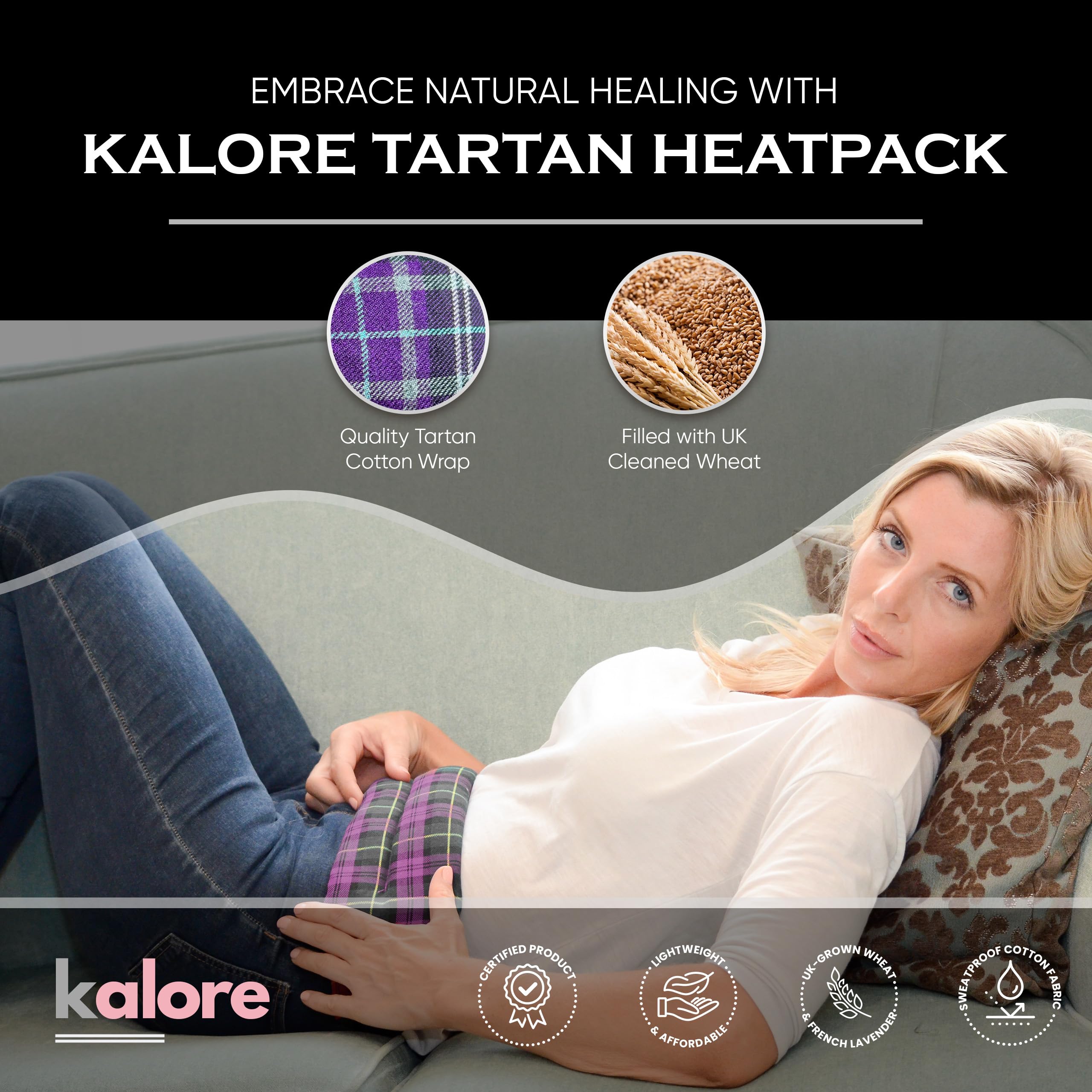 Microwavable Heating Pads for Winter Warmth, Back, Stomach & Head Comfort - Kalore Soft Cotton Tartan Neck Wrap - Even Heat Dist