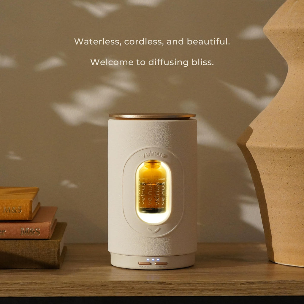 VELNUE Waterless Nebulizing Essential Oil Diffuser - Battery Operated & Portable | Cordless Diffuser for Large Room Aromatherapy