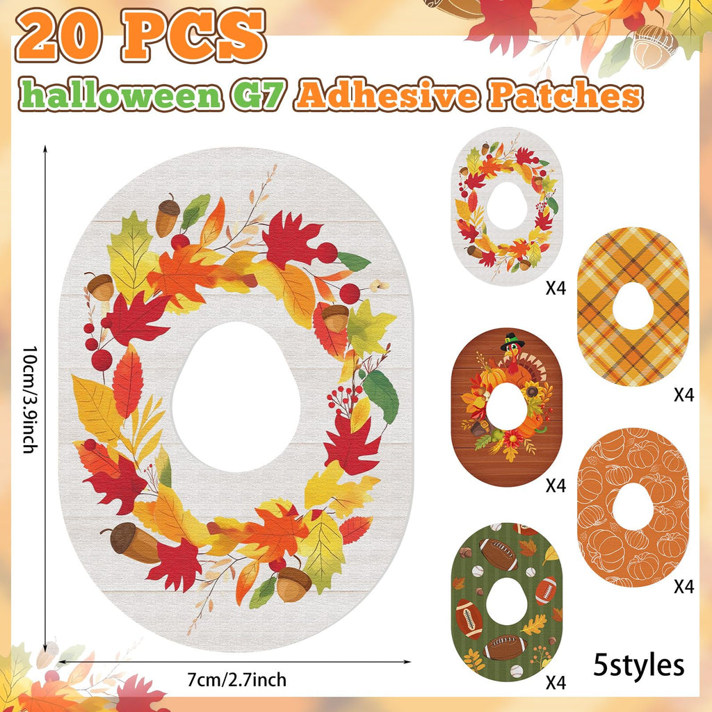 Geiserailie 20pcs Thanksgiving Adhesive Patches Compatible with Dexcom G7 Fall Adhesive Tape Stickers Tape Breathable Pre Cut Lo