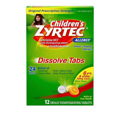 Zyrtec Childrens 24 HR Dissolving Allergy Relief Tablets with Cetirizine, Citrus Flavored, 12 ct