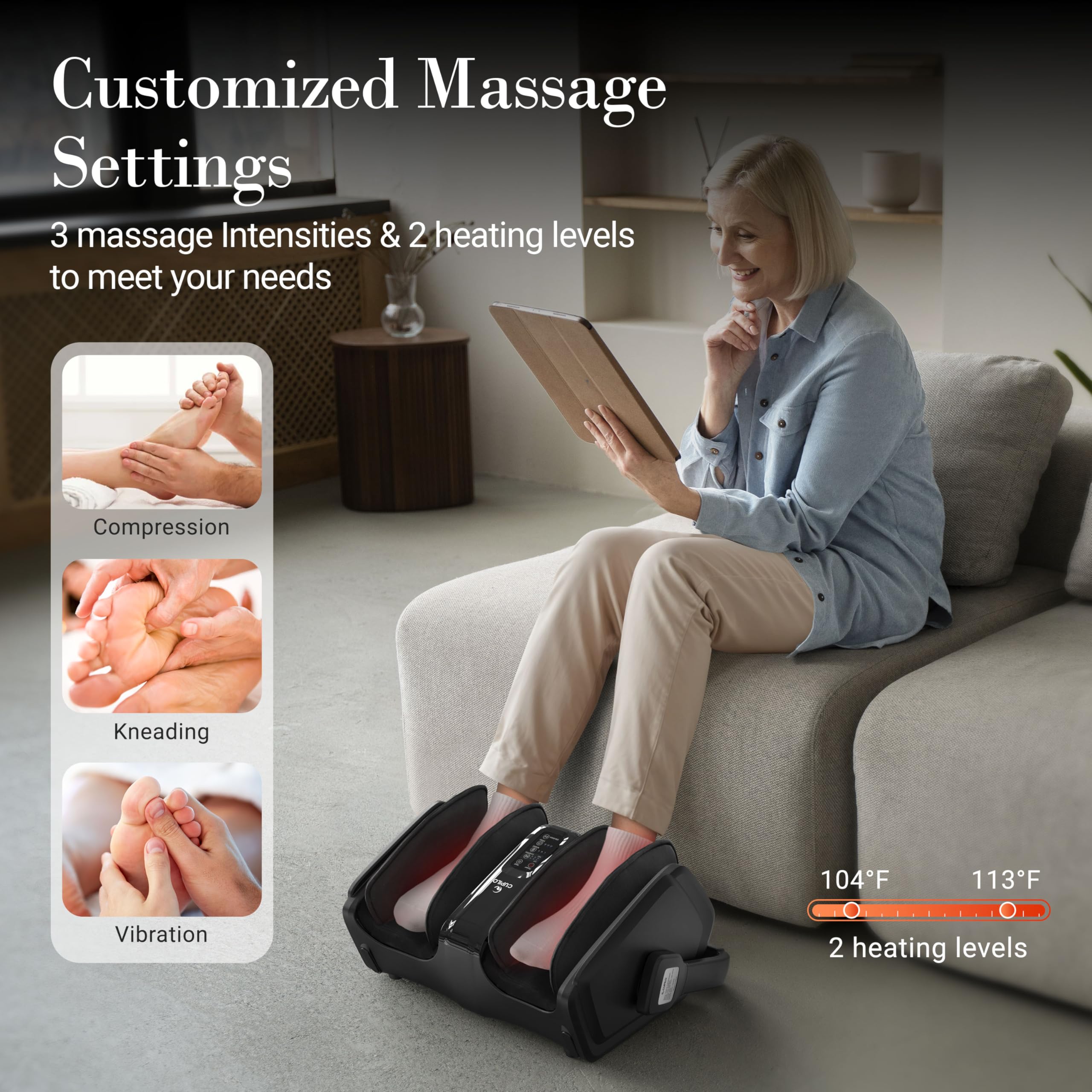Shiatsu Foot Massager with Heat, FSA HSA Eligible Electric Foot Calf Massager with Remote, Multi-Level Compression Deep Kneading