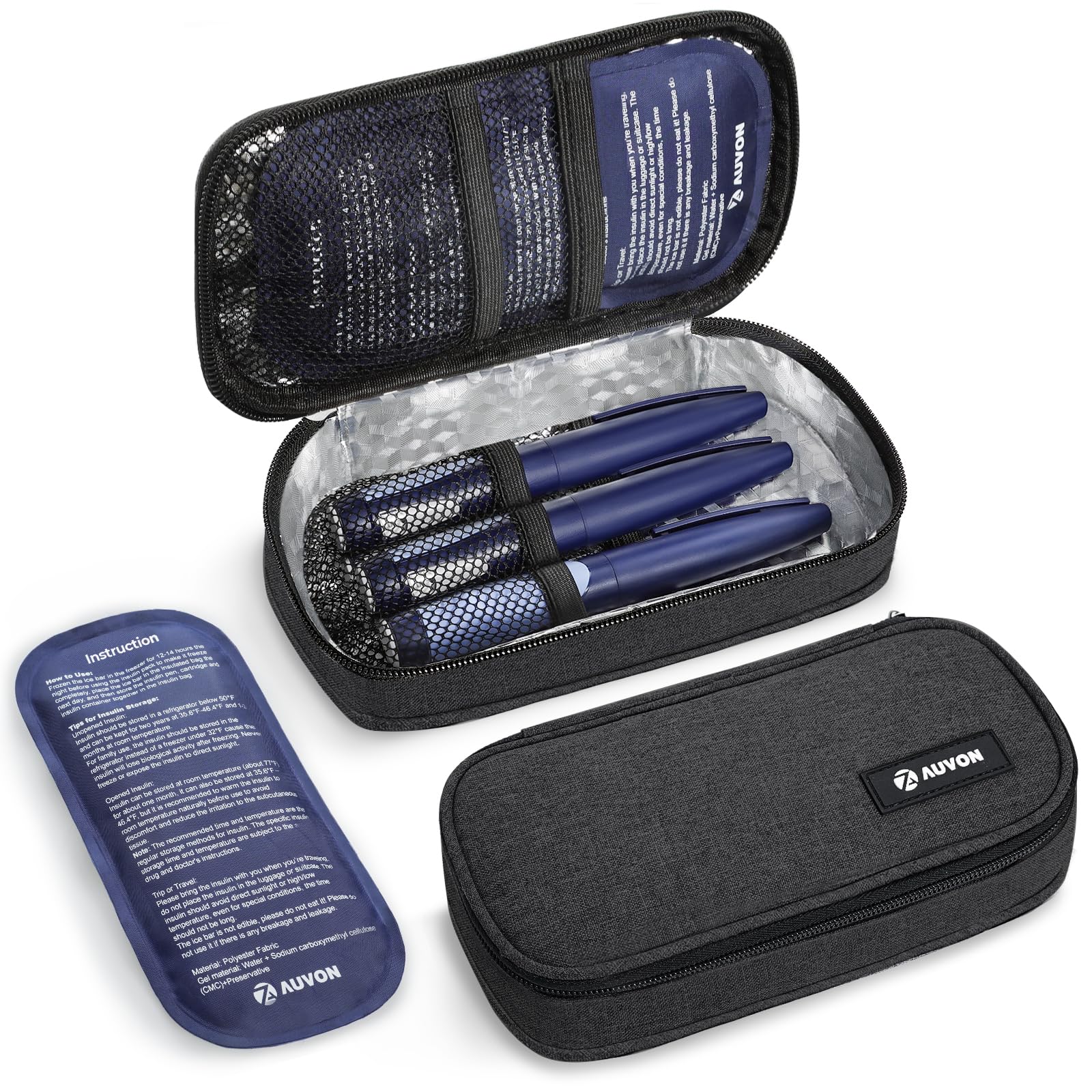 AUVON Portable Insulin Cooler Travel Case, Insulated Diabetic Bag with 2 x 160g Ice Packs for 6-8h Cooling Time, Medication Cool