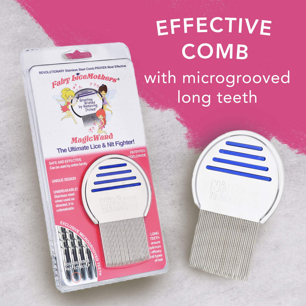 Fairy LiceMothers MagicWand Metal Lice Comb - Head Lice comb for Lice Eggs - Nit Free - Durable & Easy to Use - Gentle Lice Remo