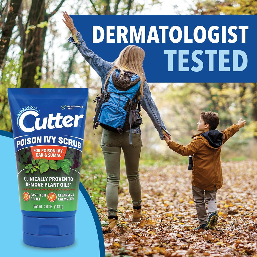Cutter Poison Ivy, Oak, and Sumac Scrub - Fast Itch Relief, Gentle Cleansing, Natural Exfoliation for Soothing Skin Care, Fragra