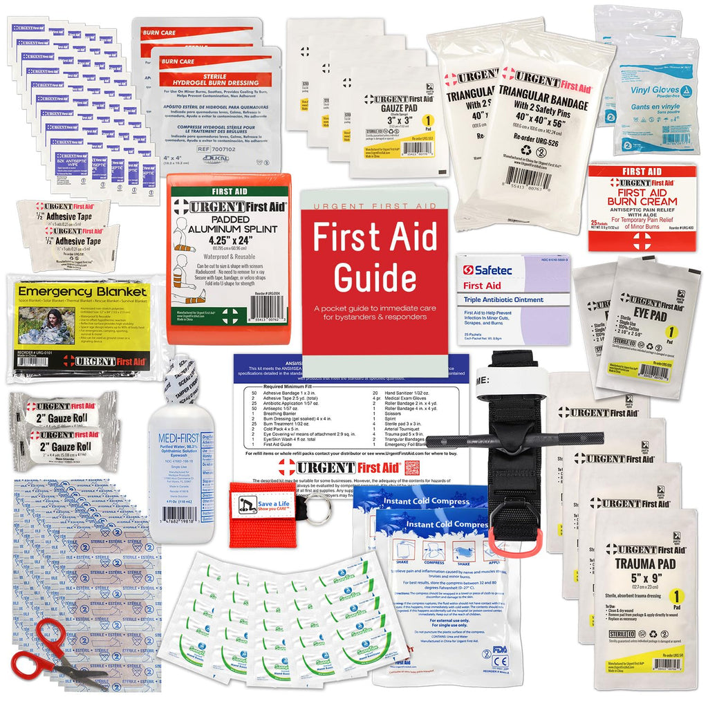 OSHA & ANSI First Aid Kit Refill/Upgrade, 50 Person, 208 Pieces, ANSI 2021 Class B - Includes Splint, Tourniquet, Tools, Single