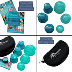 Dual Style Silicone Massage Cupping Therapy Set with All Natural Balm, Mixed 4 or 6 Packs with case (6 Pack, Clear Teal Glide Cu