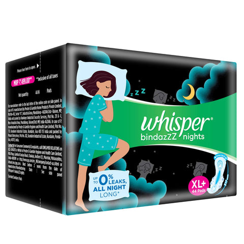 Whisper Ultra Night Sanitary Pads for Women, XL+ 44 Napkins
