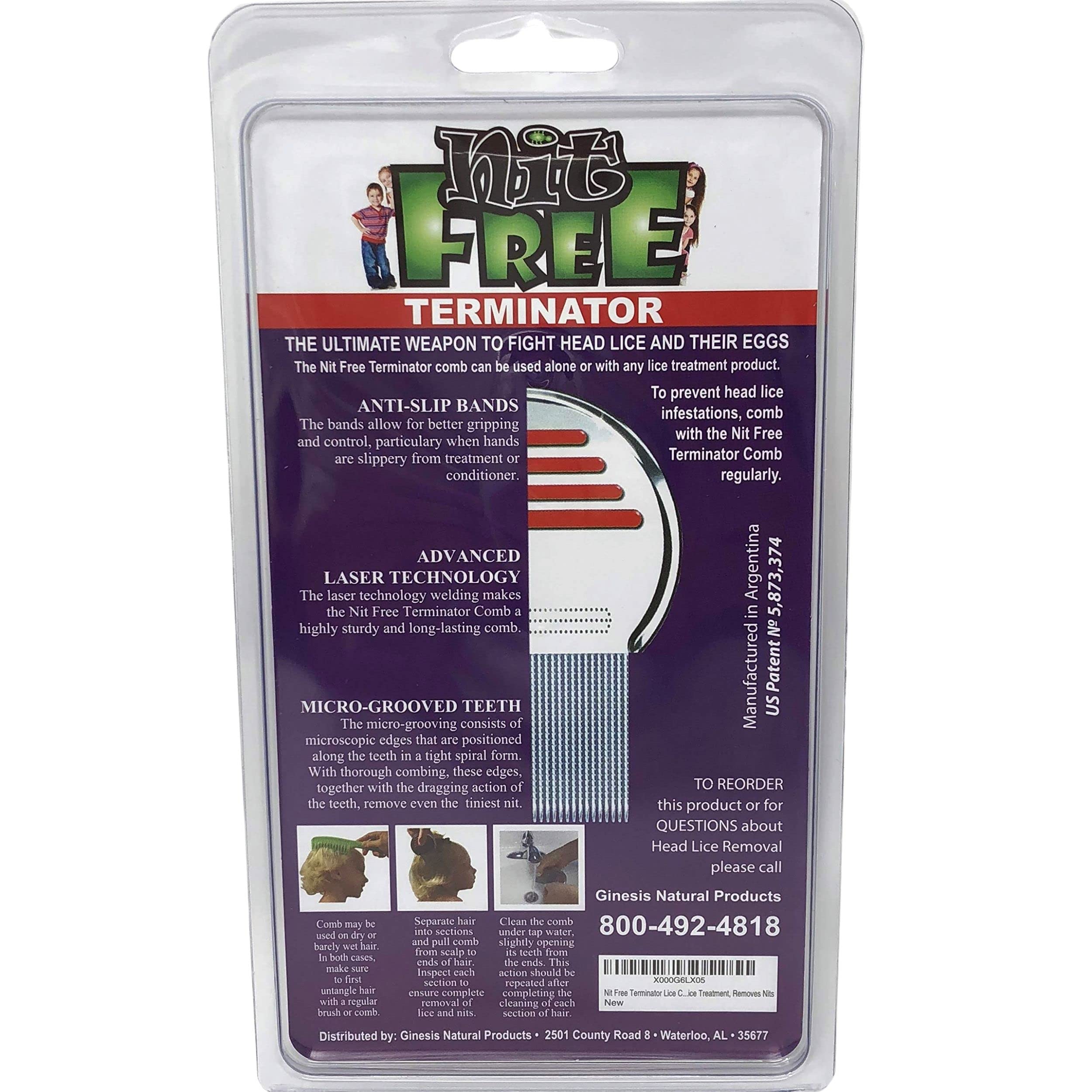 Nit Free Terminator Lice Comb - Professional Stainless Steel Comb for Effective Head Lice Treatment (Color May Vary) (Pack of 1)