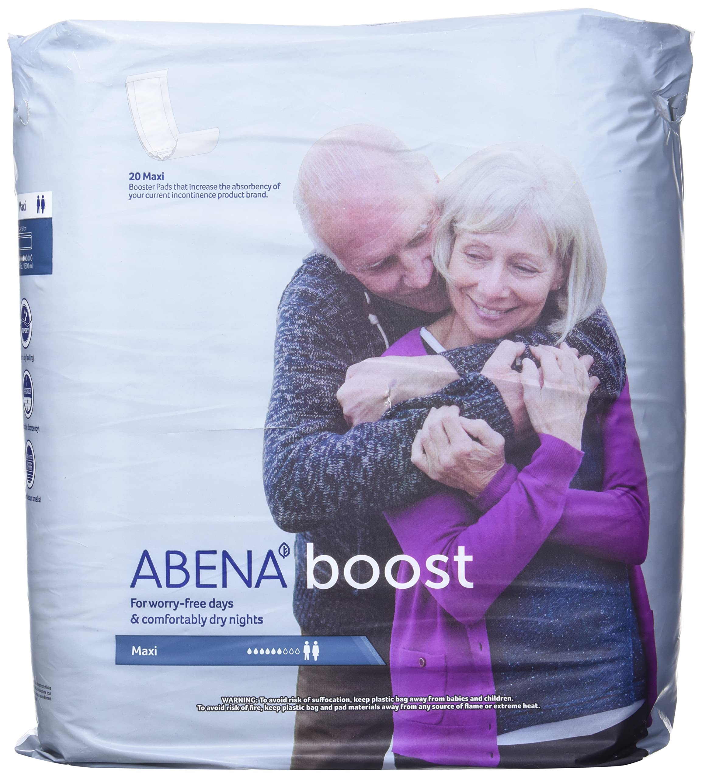 Abena BOOST Fluff Incontinence Pads - No Barrier/Flow-Through, (Sizes Normal To Extra Large) Extra Large, 20 Count