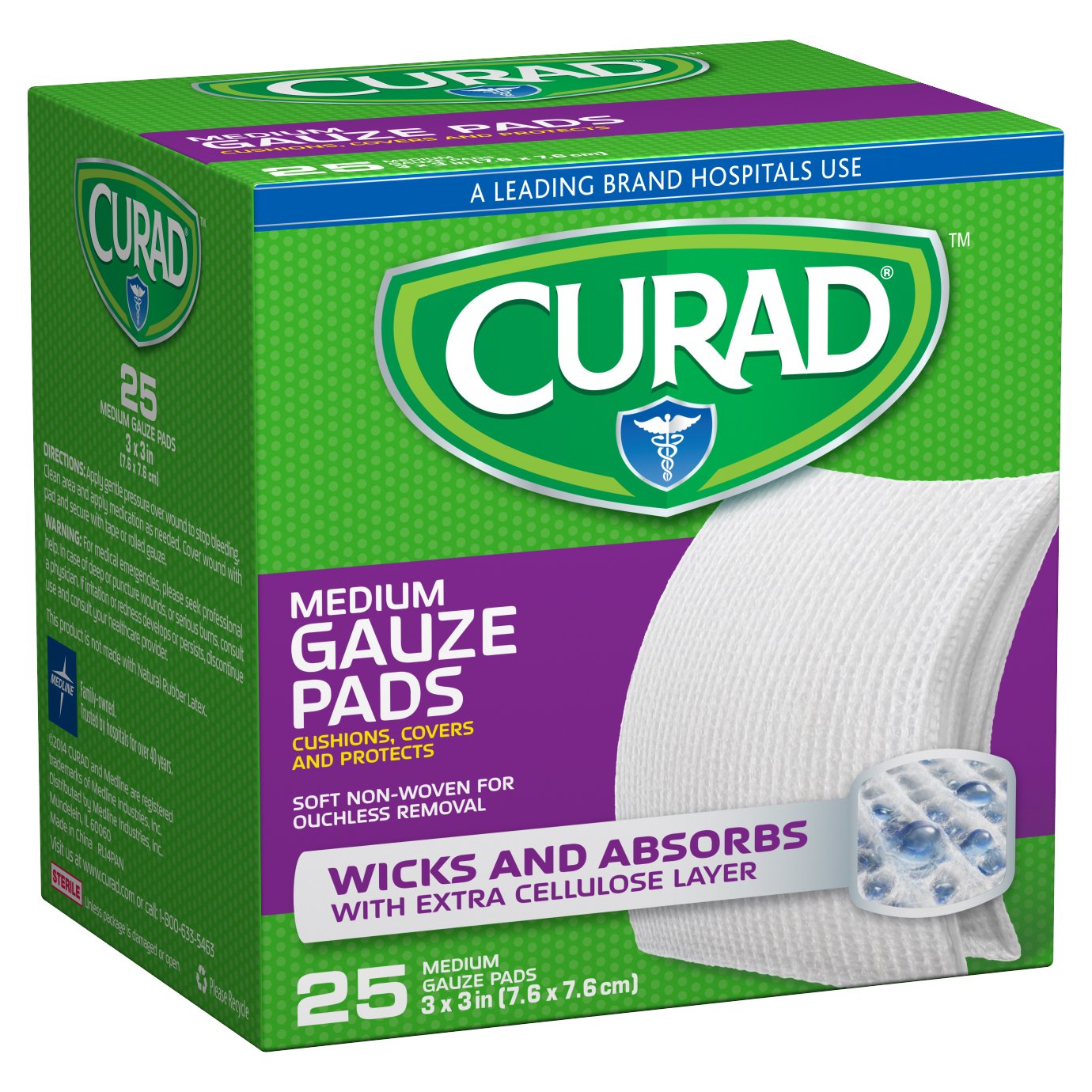 Curad Medium Gauze Pads 3 x 3, 25 ea (Pack of 2)