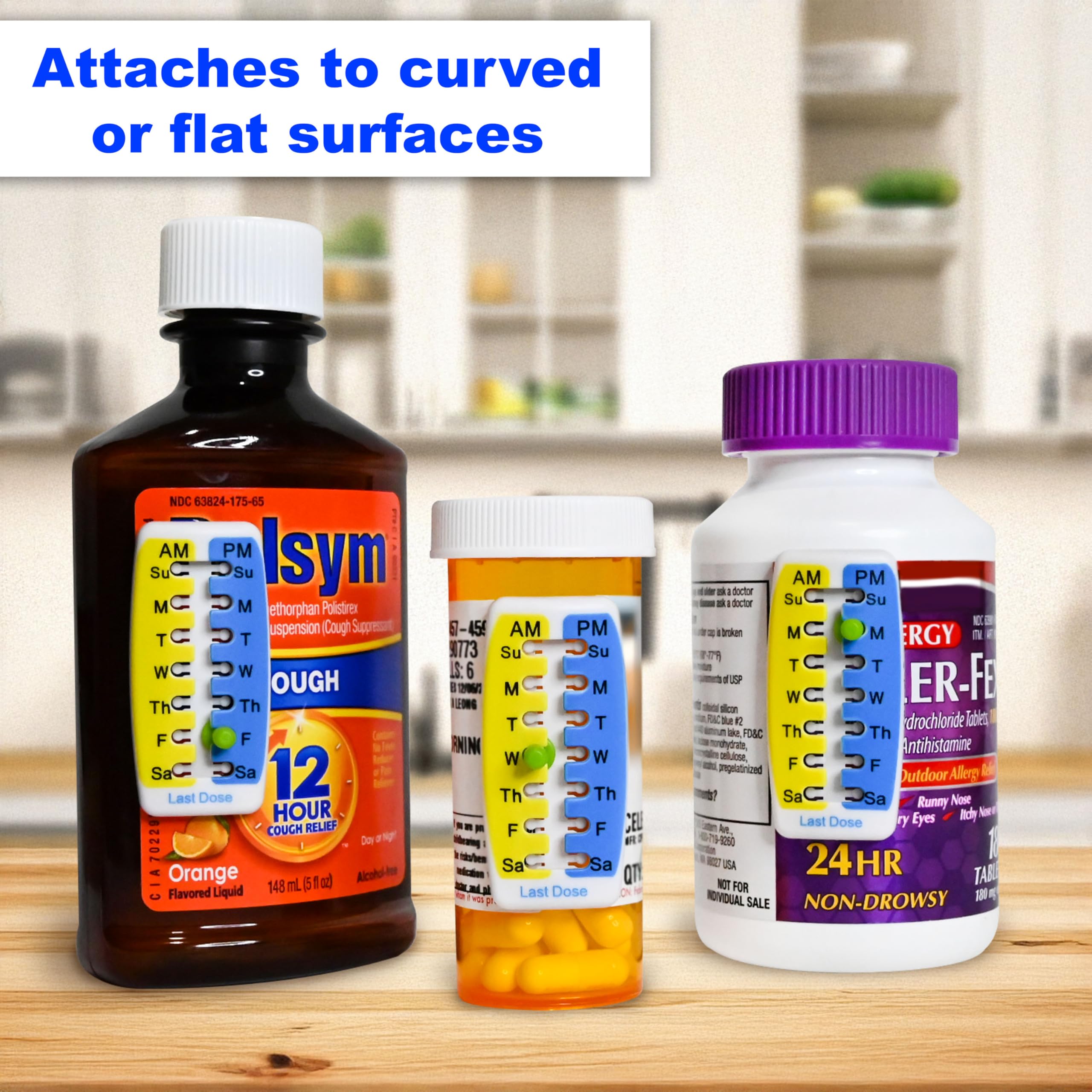 Pill Reminder Medication Tracker 2PK Single Strip can Track Morning and Evening doses. Use on Prescription vials, Pill Bottles,