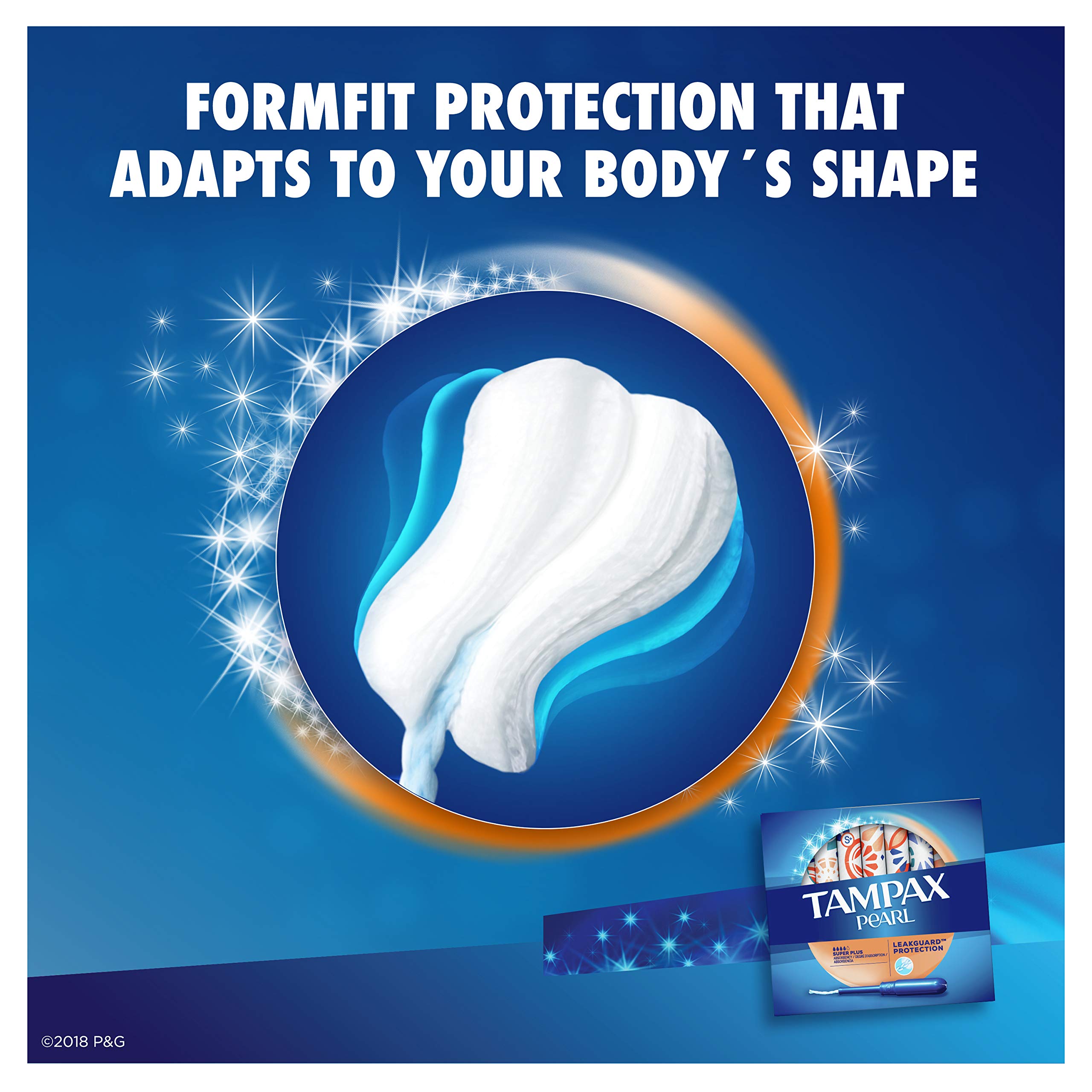 Tampax Pearl Tampons Super Plus Absorbency with LeakGuard Braid, Unscented, 18 Count