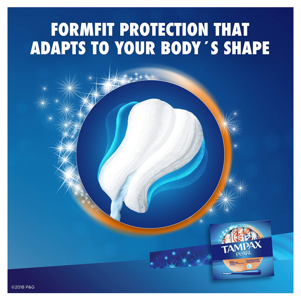 Tampax Pearl Tampons Super Plus Absorbency with LeakGuard Braid, Unscented, 18 Count