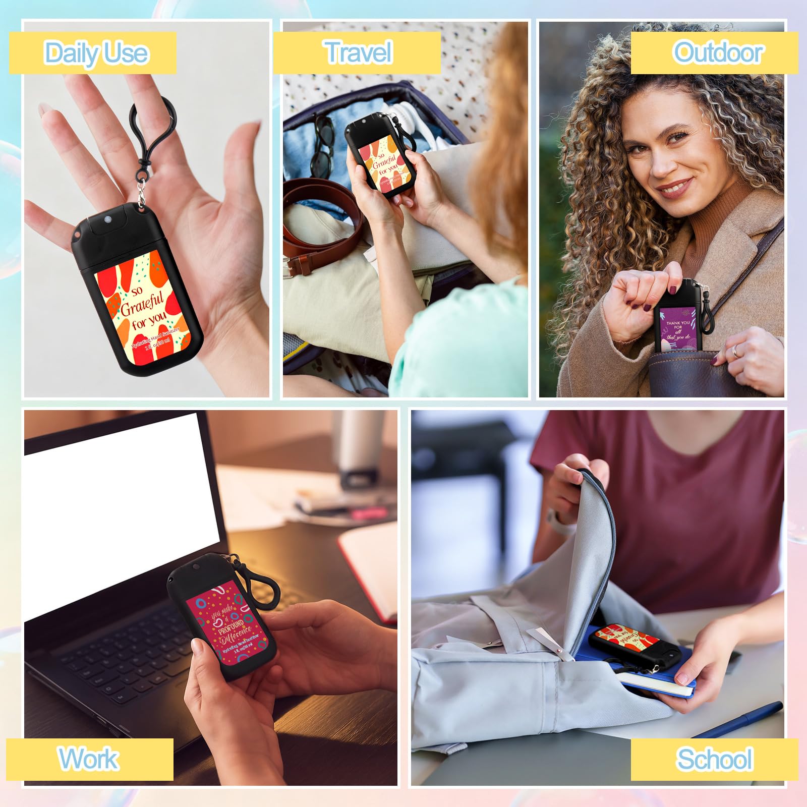 Frienda 24 Set Mini Hand Sanitizer Spray Travel Size Bulk Hand Sanitizer New Years Valentine Gifts with Thank You Card Bag Pocke