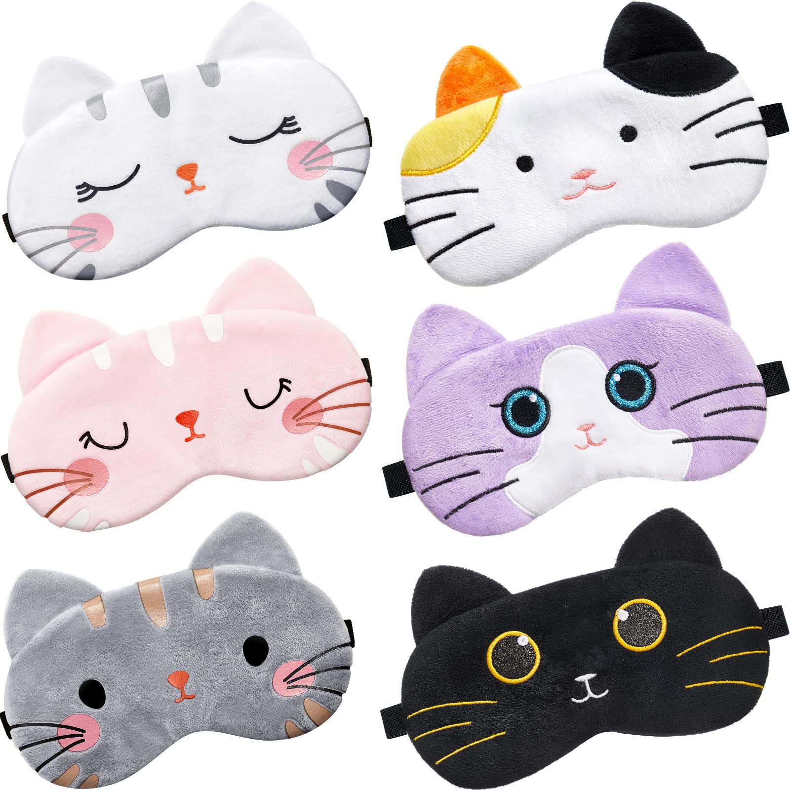 6 Pcs Sleep Mask for Kids Cute Animal Sleeping Eye Cover Soft and Lightweight Eyeshade Kawaii Sleep Mask Funny Animal Cat Blindf