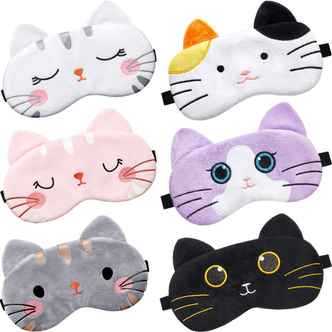 6 Pcs Sleep Mask for Kids Cute Animal Sleeping Eye Cover Soft and Lightweight Eyeshade Kawaii Sleep Mask Funny Animal Cat Blindf
