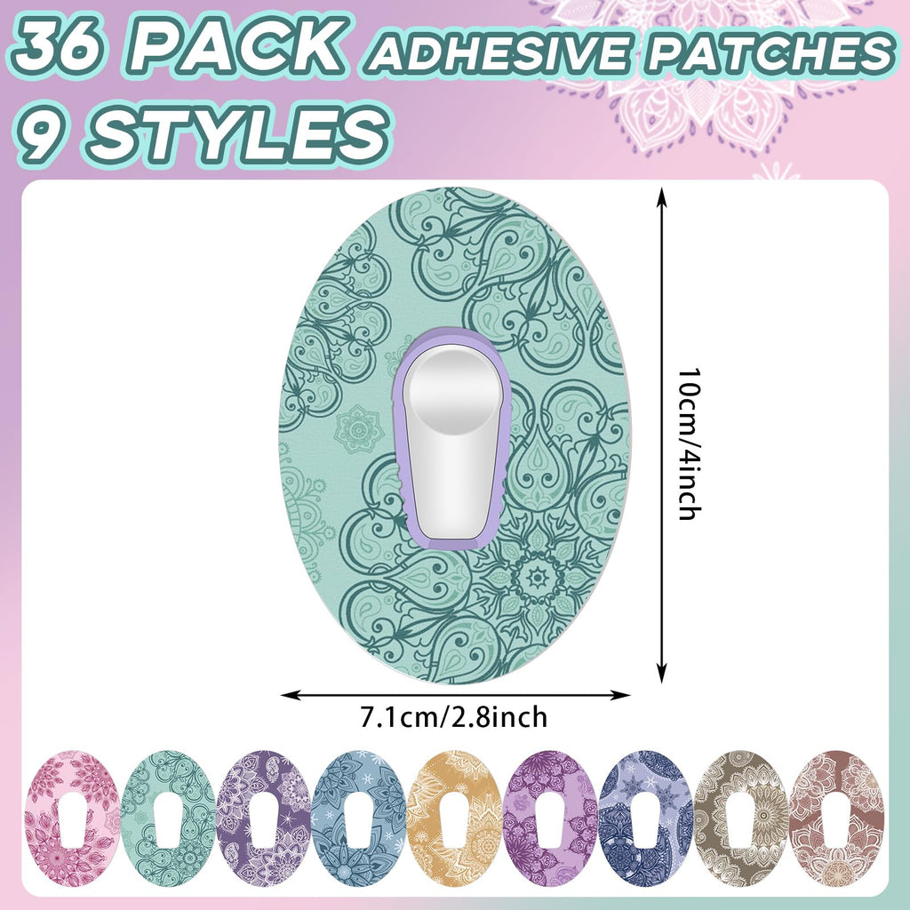 TrelaCo 36 Pcs Adhesive Patches Compatible with G6 Waterproof Overpatches Breathable Colorful Mandala Floral Pre Cut Cover Patch