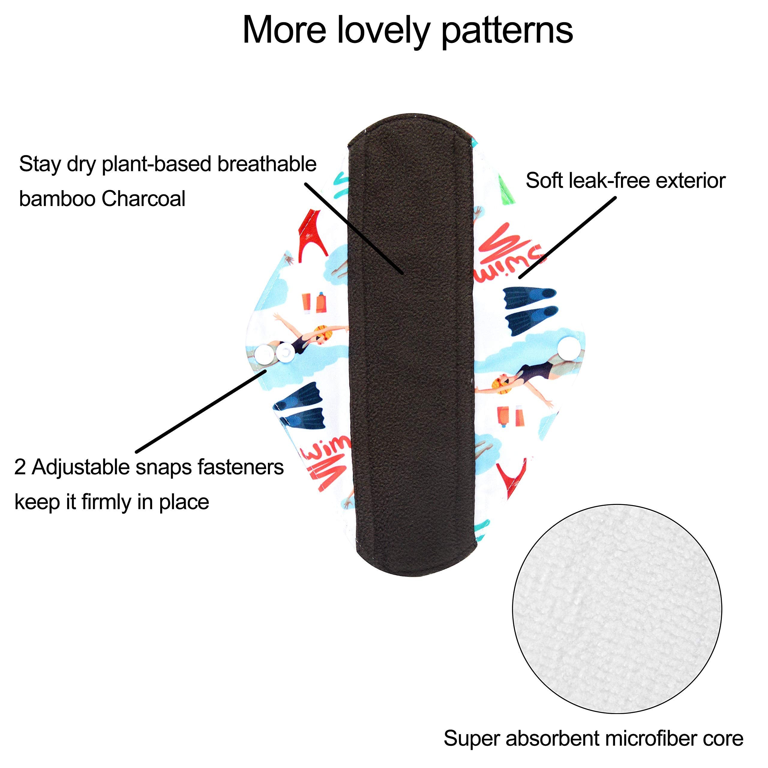 wegreeco Charcoal Reusable Menstrual Pads for Women - Reusable Sanitary Pads | Reusable Panty Liners | Soft Cloth Menstrual Pads