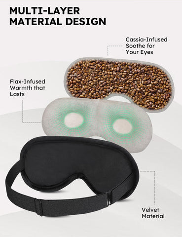 MUSICOZY Heated Eye Mask, Dry Eye Mask, Weighted Eye Mask, Warm Compress for Dry Eye, Moist Heat Eye Mask with Flaxseed Cassia S
