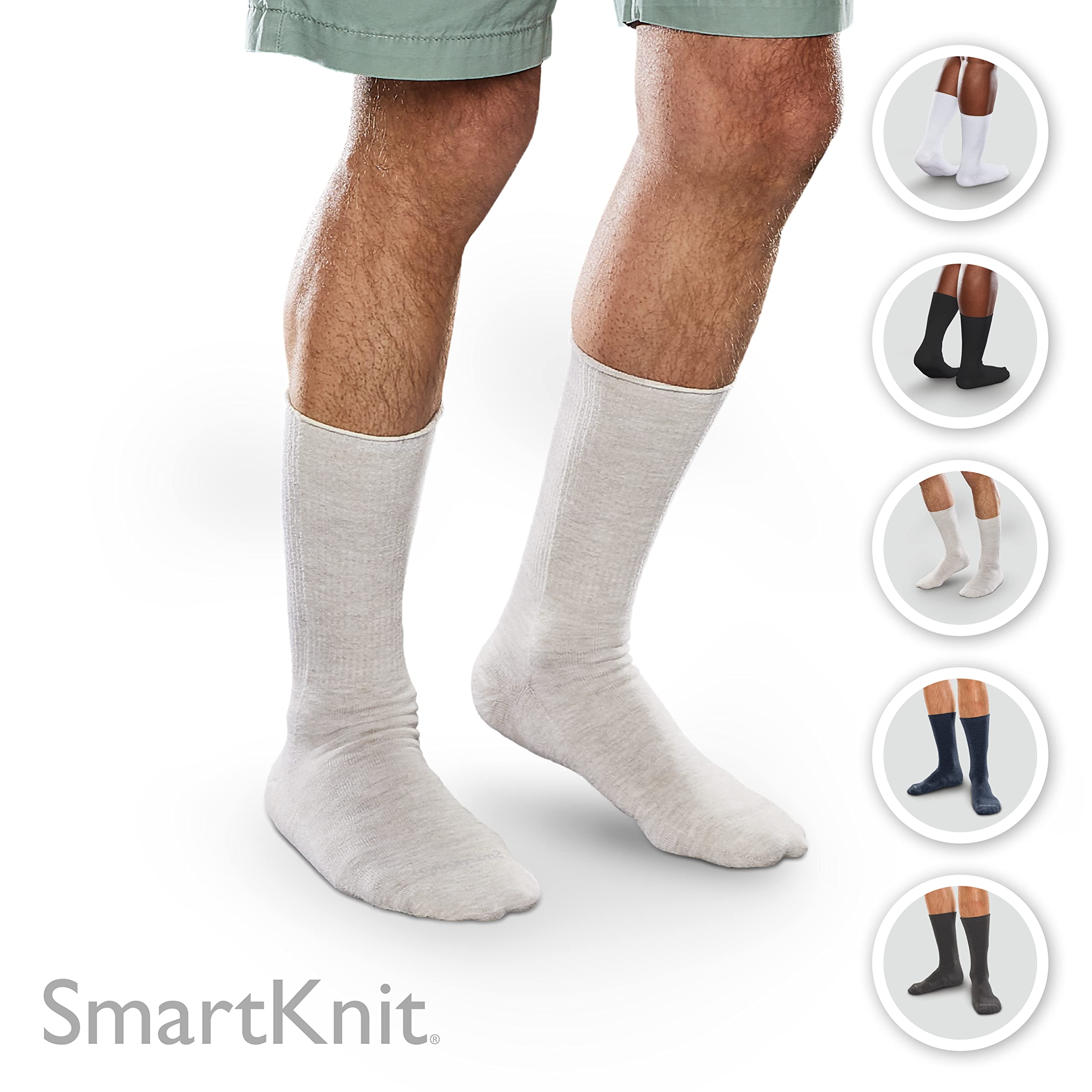 SMARTKNIT Seamless Crew Socks for Diabetes, Arthritis, or Sensitive Feet, 1 Pair (2 Count), White, Medium