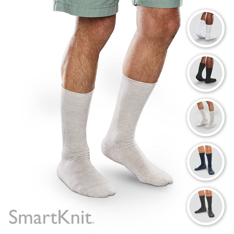SMARTKNIT Seamless Crew Socks for Diabetes, Arthritis, or Sensitive Feet, 1 Pair (2 Count), White, Medium