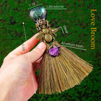 RJINGSHI Natural Labradorite Magic Broom Love Crystal Witch Broom Reiki Healing Crystal Handmade for Cleansing Bedroom Office Ho
