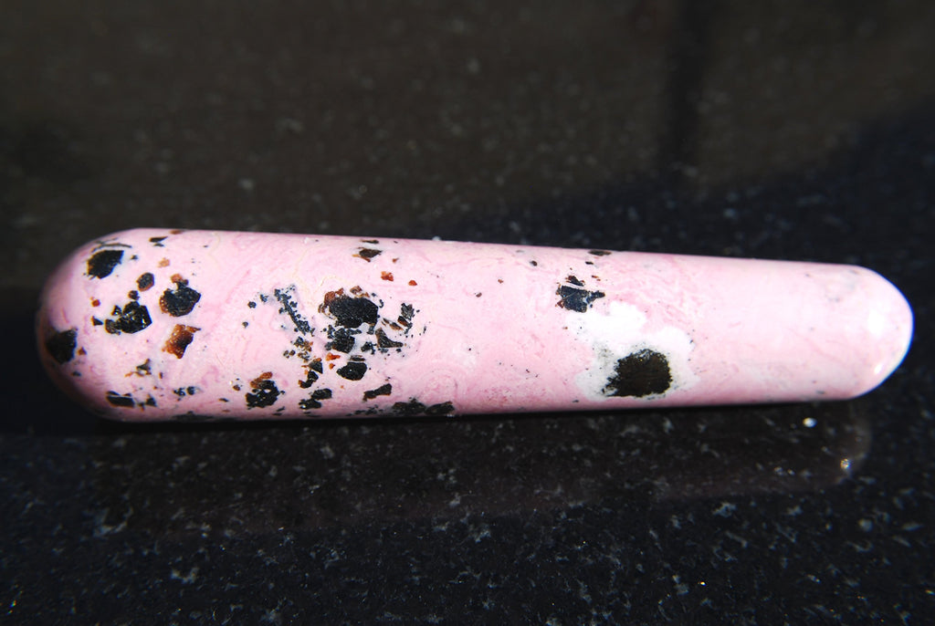 Zenergy Gems Charged 4 Rhodochrosite (with Rhodonite & Manganese Freckles) Crystal Massage Wand (Healing Energy/Emotional Healer