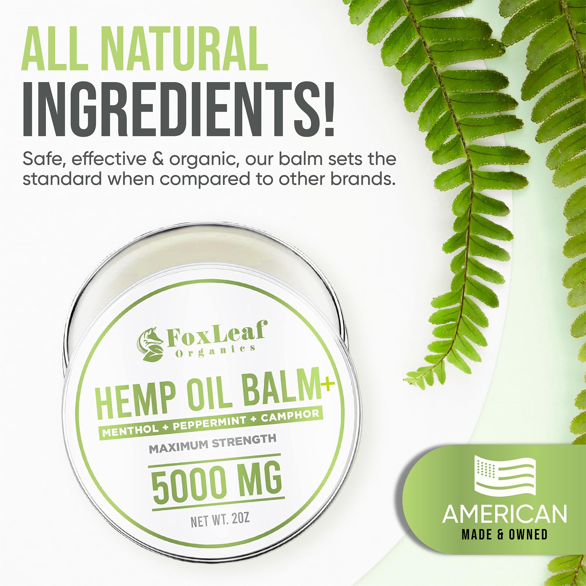 FOXLEAF Hemp Oil Balm for Muscles, Joints, Back, Knees, Neck, Fingers, and Elbows with Arnica, Camphor, Menthol, and Peppermint