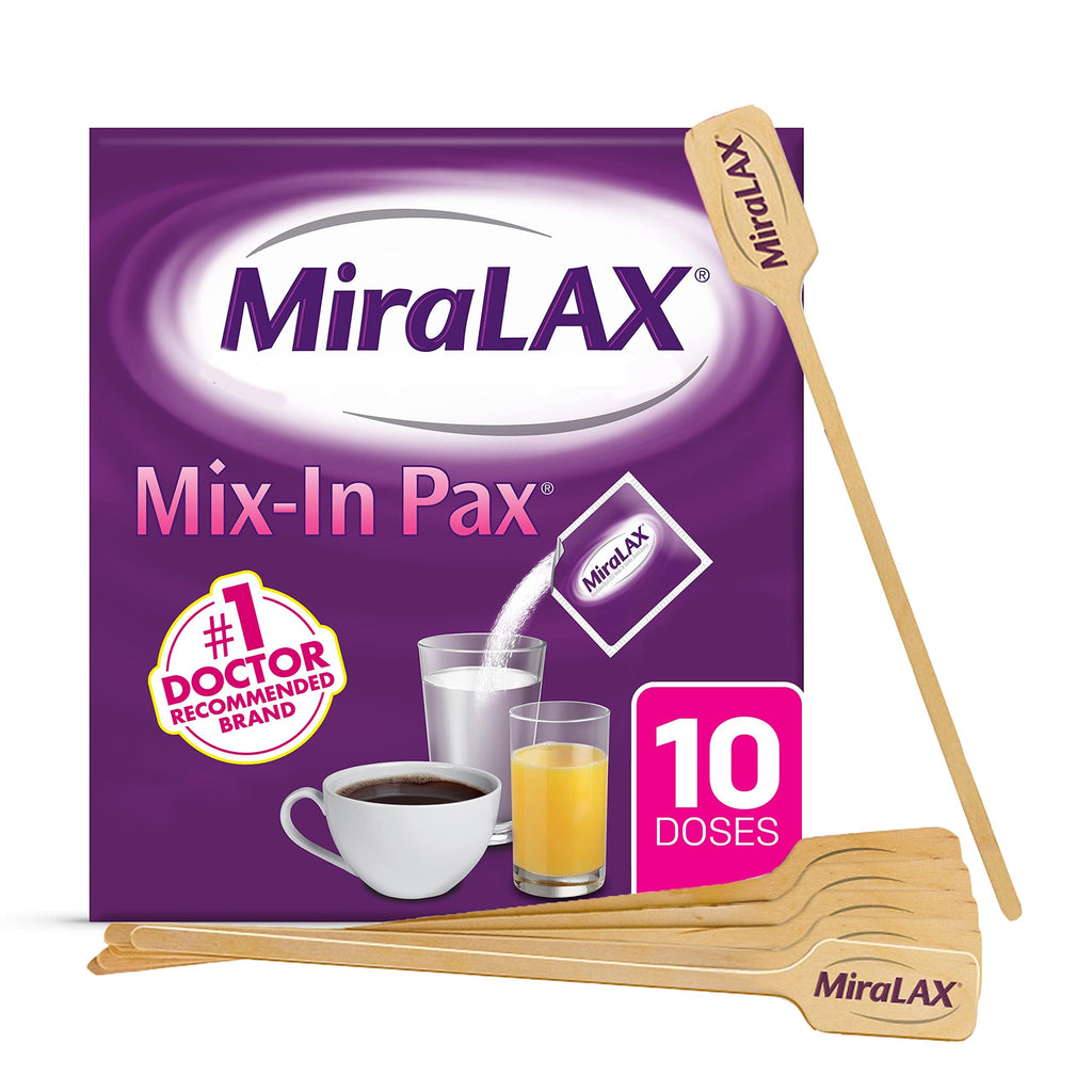 MiraLAX Gentle Constipation Relief Laxative Powder, Stool Softener with PEG 3350, No Harsh Side Effects, Single Dose Mix-In Pax 