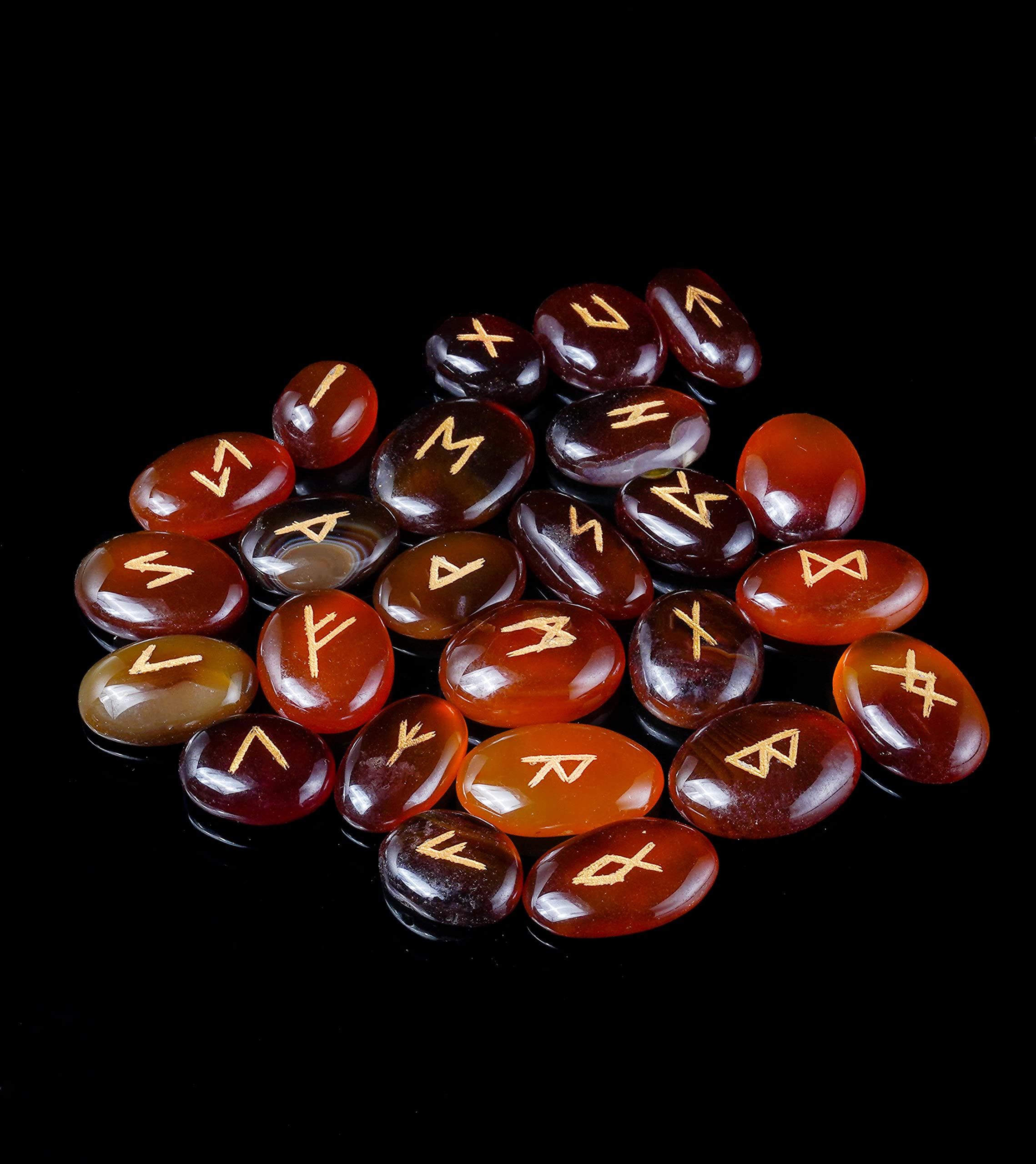 Crocon Brown Onyx Stone Handmade Rune Stones with Elder Futhark Alphabet Engraved 25 pcs Runes Stones Crystal Set for Beginners