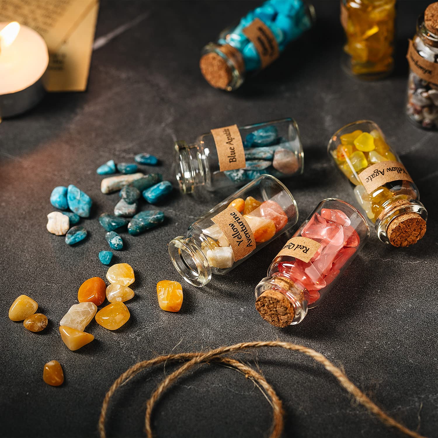 KHOCOEE 48pcs Different Crystals and Healing Stones, Gemstone and Crystals Bottles, Chakra Healing Crystals for Witchcraft, Grea
