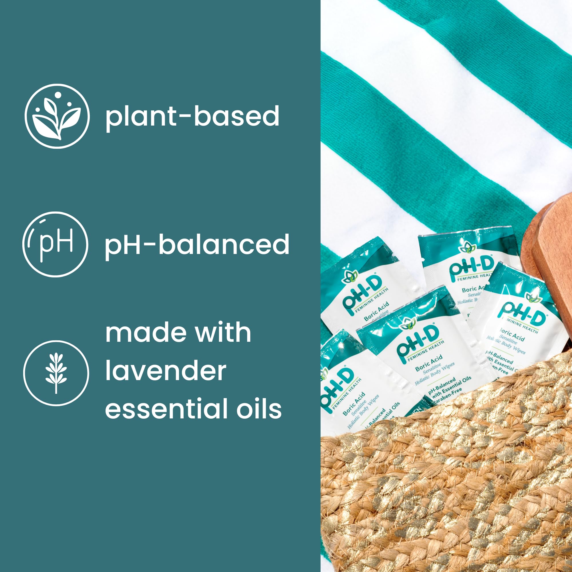 pH-D Feminine Health Support - Boric Acid Wipes - Holistic Body Wipes - Travel Friendly, pH-Balanced, Paraben-Free, and Made wit