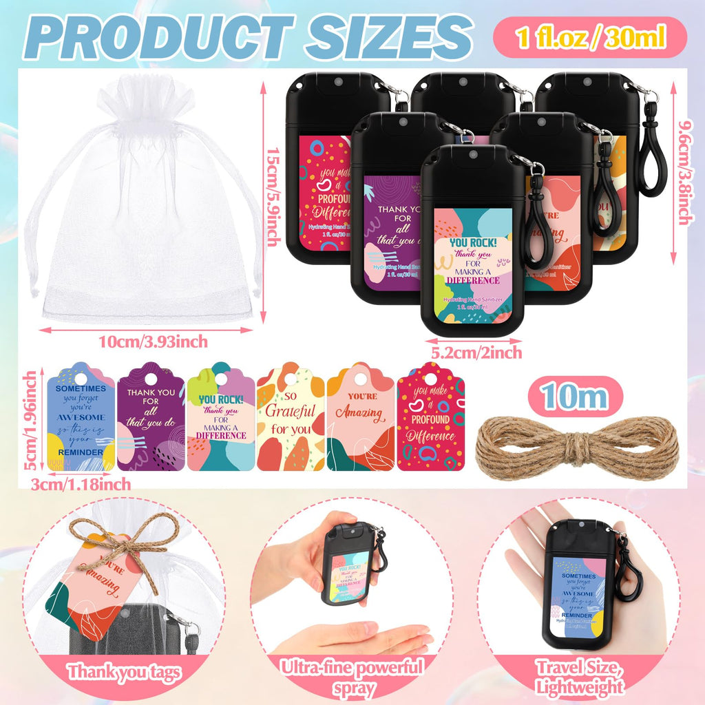 Frienda 24 Set Mini Hand Sanitizer Spray Travel Size Bulk Hand Sanitizer New Years Valentine Gifts with Thank You Card Bag Pocke