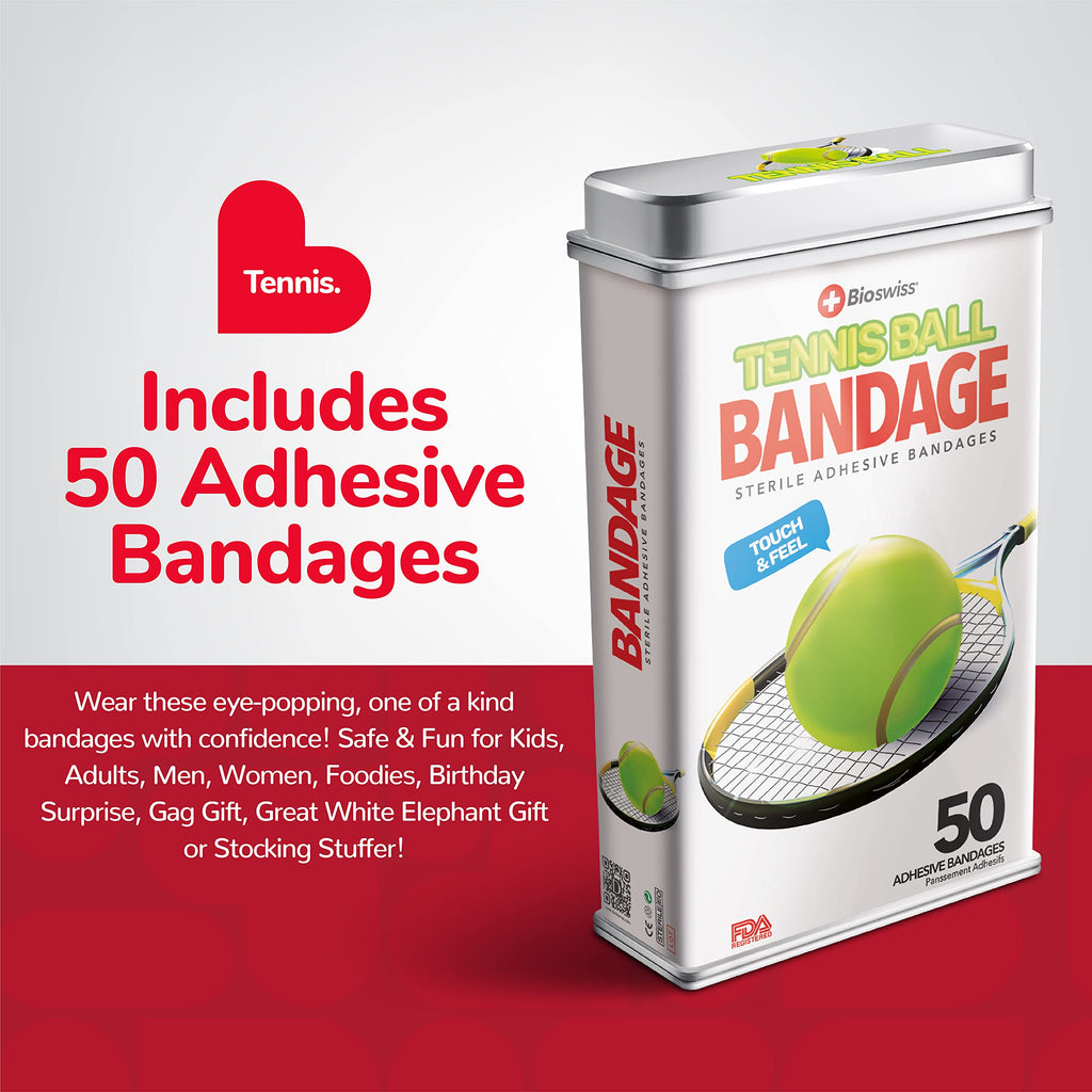 BioSwiss Bandages, Tennis Ball Shaped Self Adhesive Bandage, Latex Free Sterile Wound Care, Fun First Aid Kit Supplies for Kids,