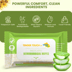 Tender Touch Hemorrhoid Wipes with Witch Hazel and Aloe, Flushable Medicated Wipes for Hemorrhoid and Vaginal Relief - Postpartu