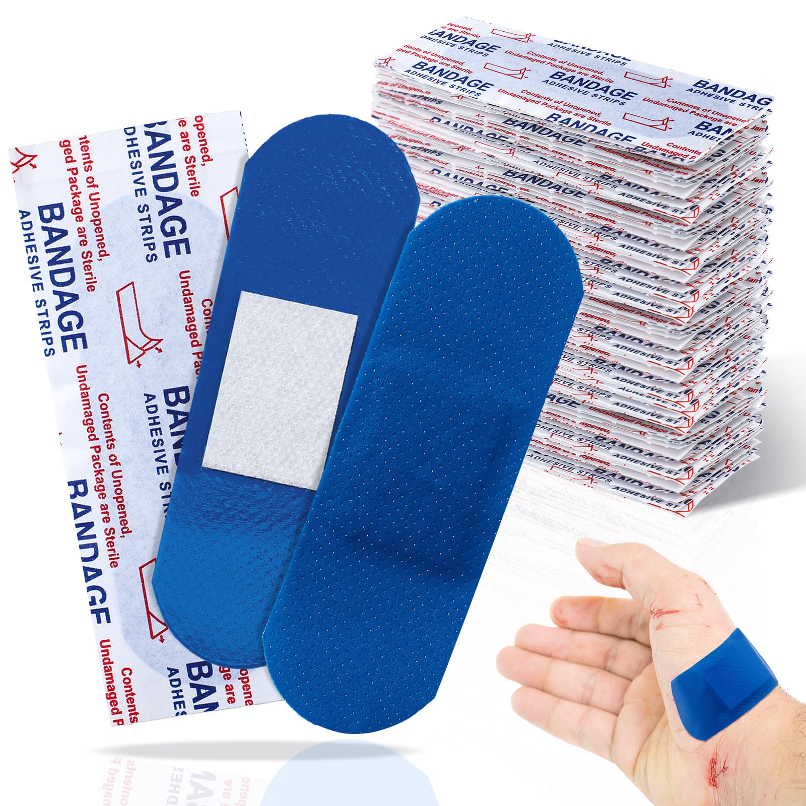 Geiserailie 120 Pcs Food Service Blue Detectable Bandage Woven Fingertip Waterproof Flexible Bandages Non-Stick Pad Latex Free f