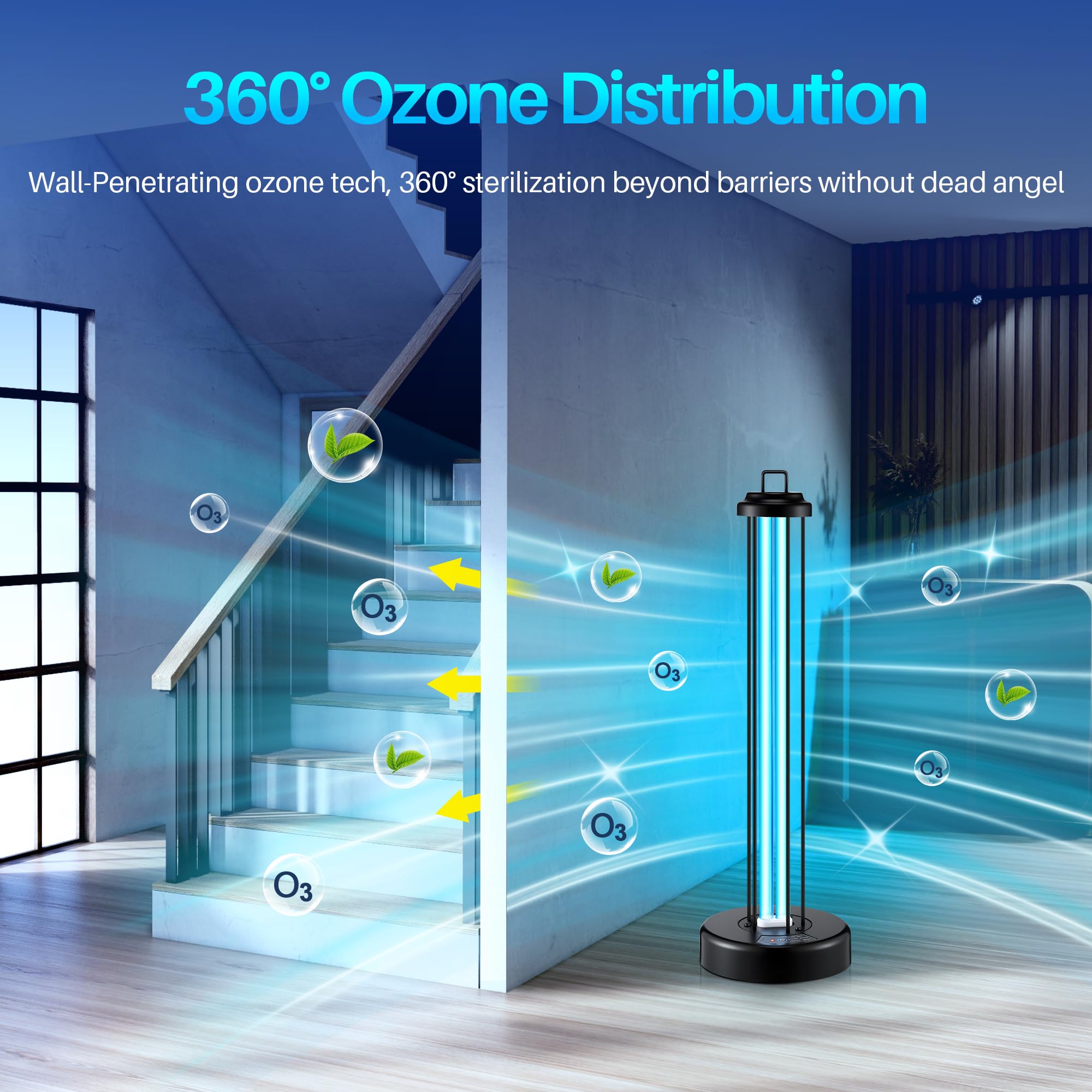 Qualirey 100W UV Light Sanitizer with Ozone Purifier for Room, UV Lamp with 3 Gear Timer Remote Control, Home Disinfection Devic