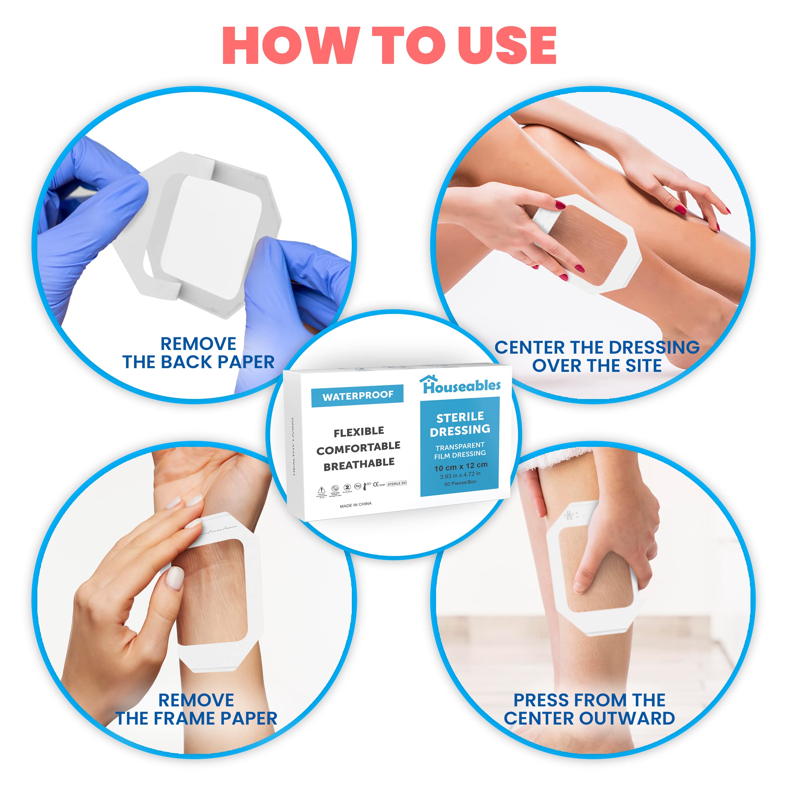 Waterproof Bandages, Transparent Film Dressing, Waterproof Bandages Post Surgical, for Wound Cover, Showering, Patches for Skin,