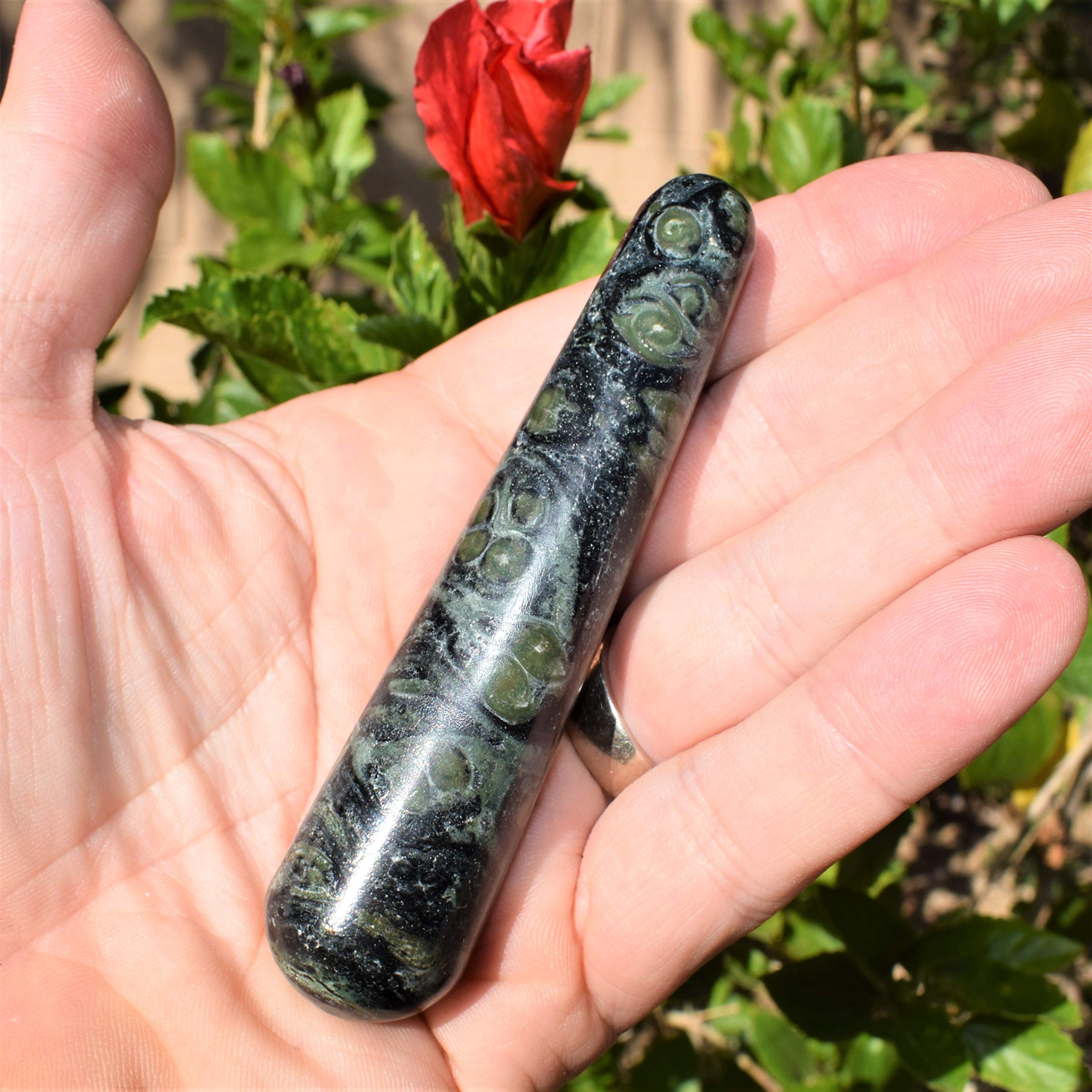 Charged 4 Natural Kambaba Jasper Crystal Massage Wand + Selenite Charging Heart Included [aka Galaxy Jasper & Crocodile Jasper]