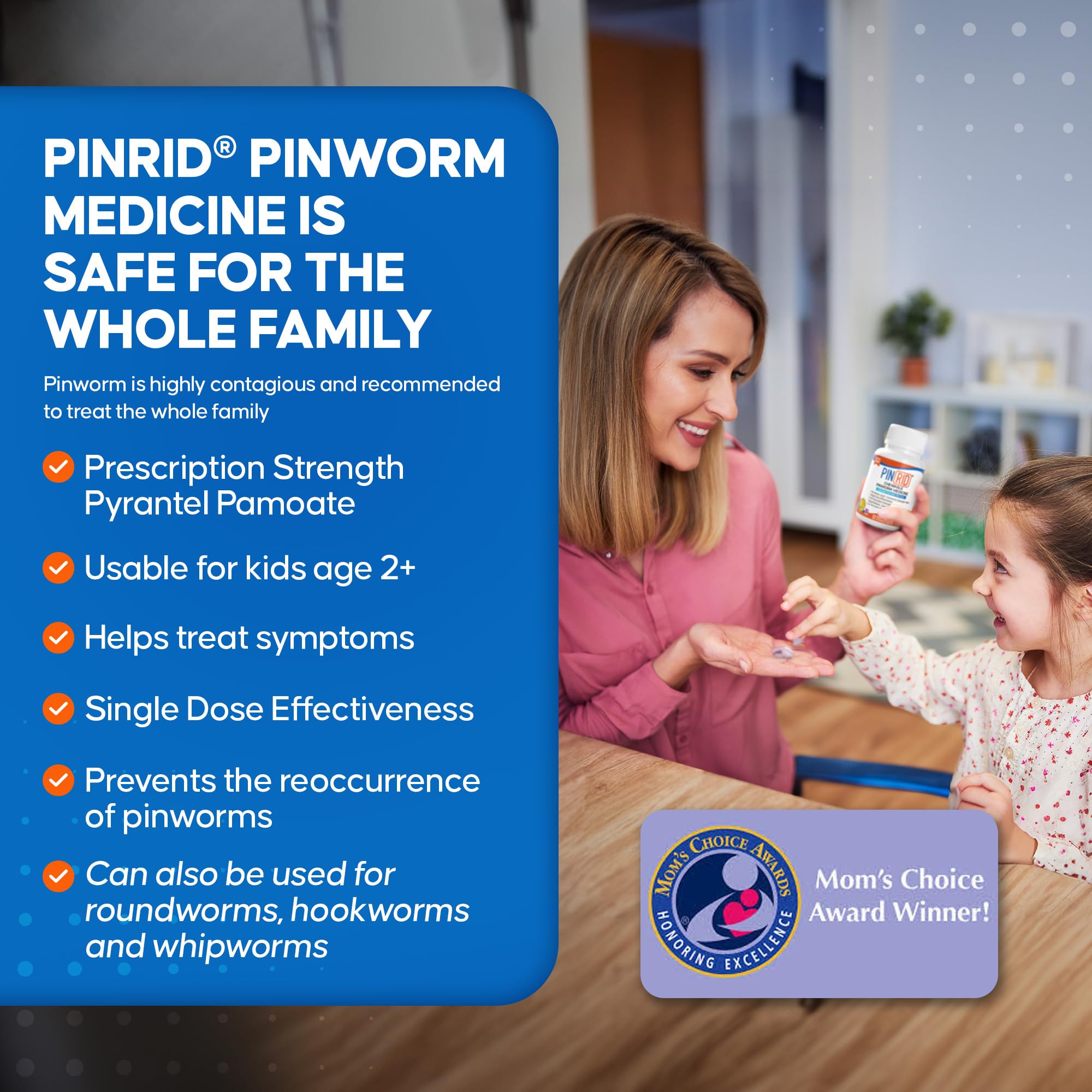 PinRid Pyrantel Pamoate Dewormer for Humans - 250mg, Pinworm Medicine for Adults & Kids, Fast Acting Human Dewormer Treatment fo