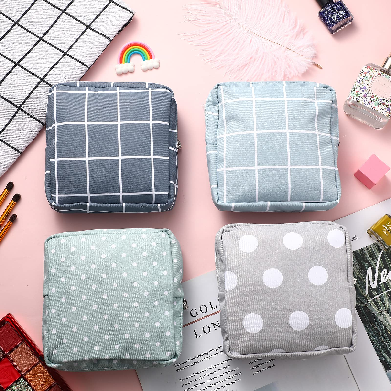 4 Pieces Sanitary Napkin Storage Bag Menstrual Pad Bag Nursing Pad Holder Portable Menstrual Period Sanitary Pouch Zipper Tampon
