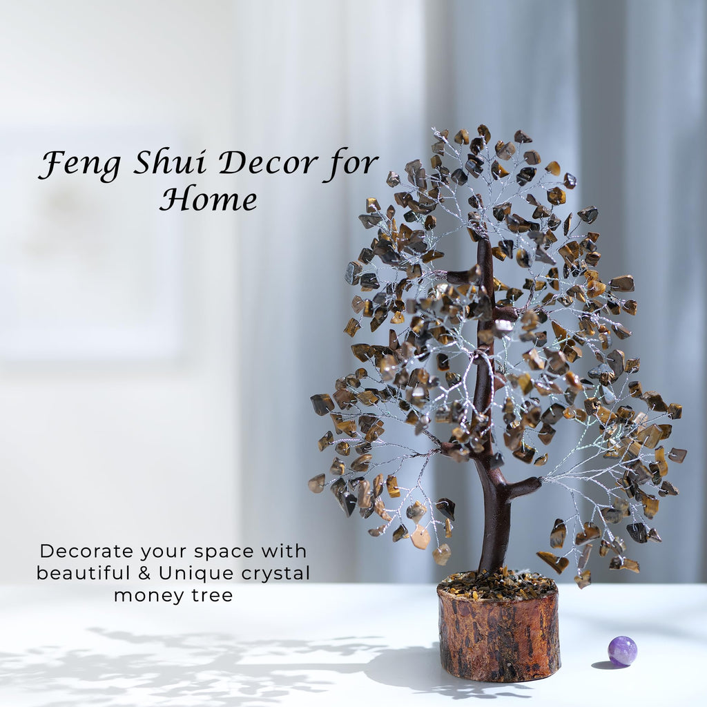 PYOR Tigers Eye, Healing Crystal, Positive Stones, Gem, Money Crystal, Gemstone Bonsai Tree, Positive Energy Decor