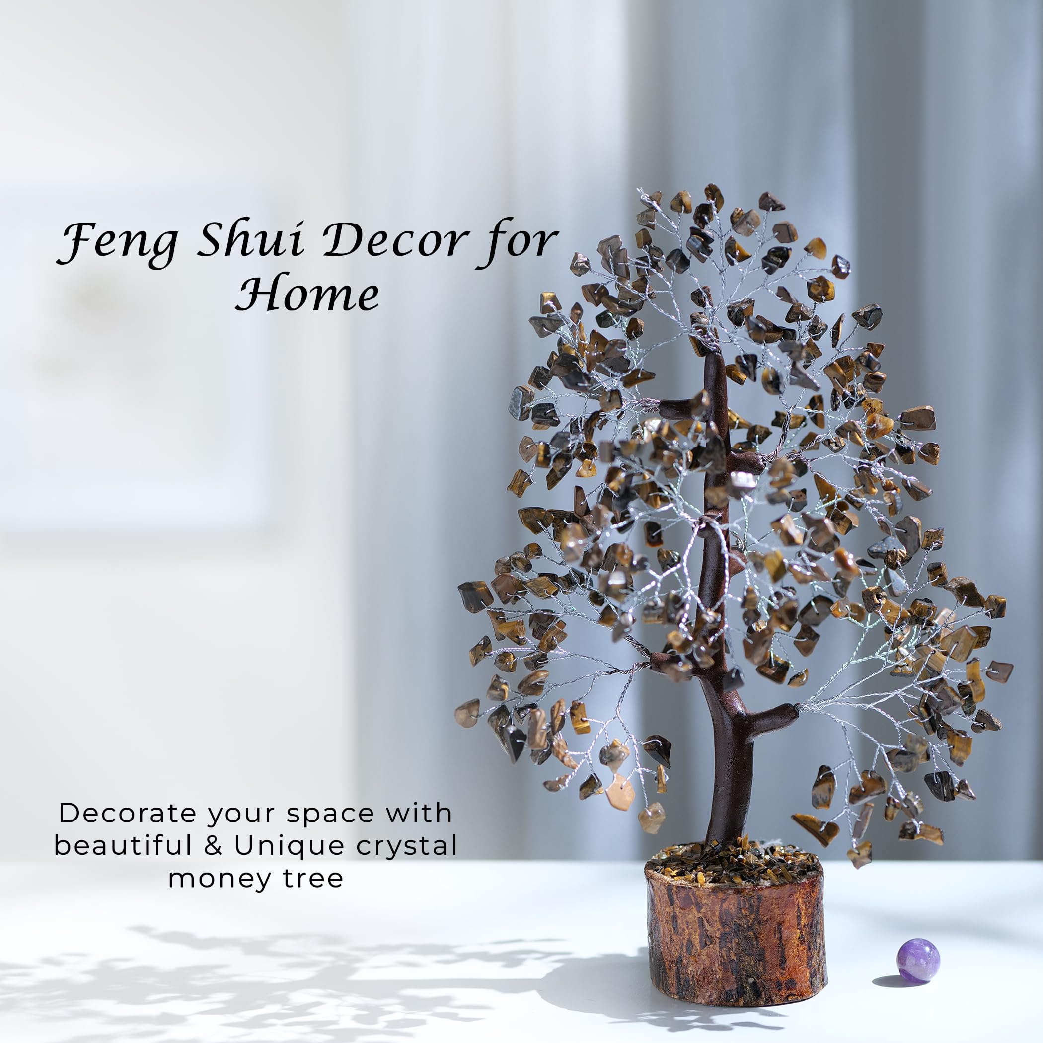 PYOR Tigers Eye, Healing Crystal, Positive Stones, Gem, Money Crystal, Gemstone Bonsai Tree, Positive Energy Decor
