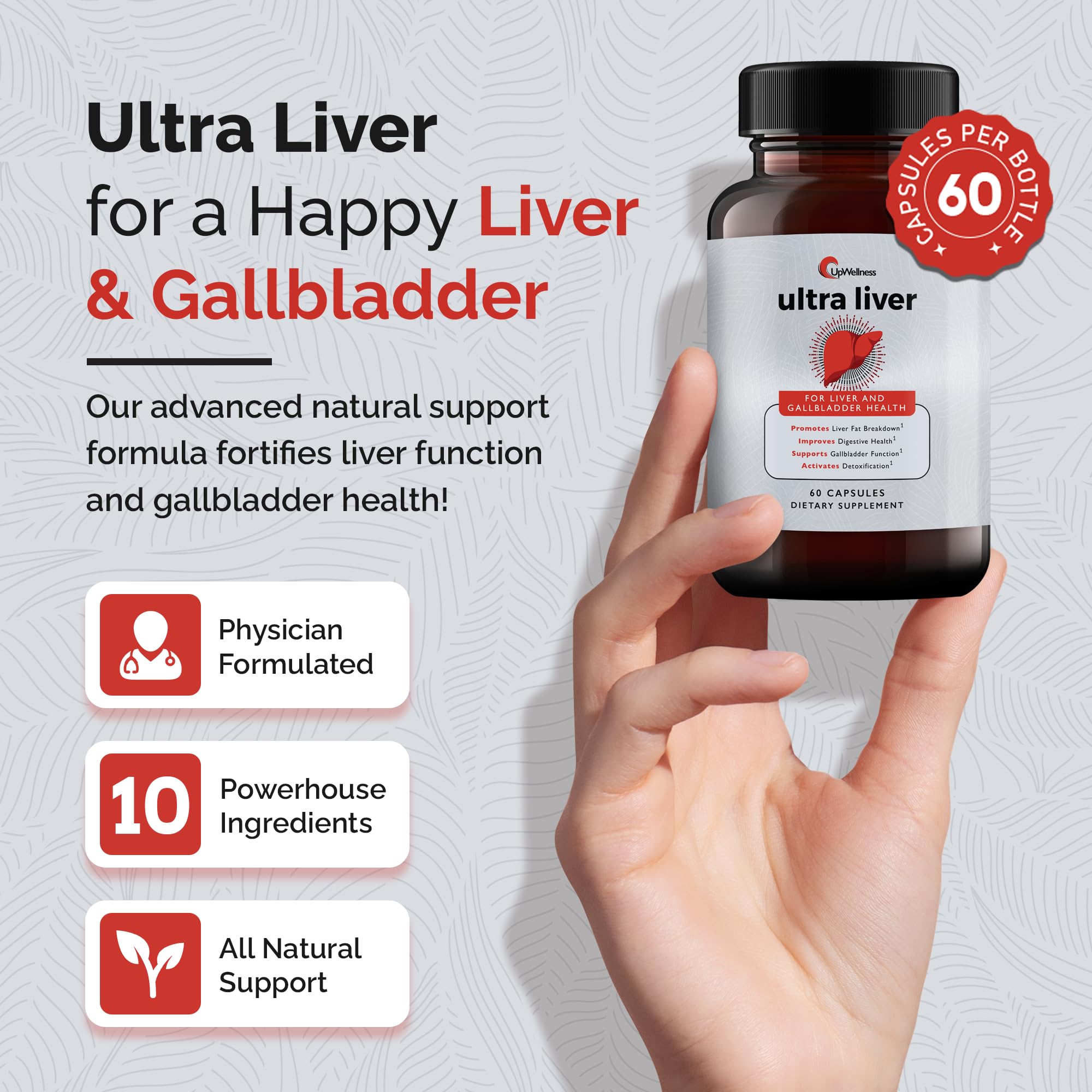 UpWellness Ultra Liver Supplement – Advanced Liver & Gallbladder Support with TMG, NAC & Milk Thistle (60 Capsules)