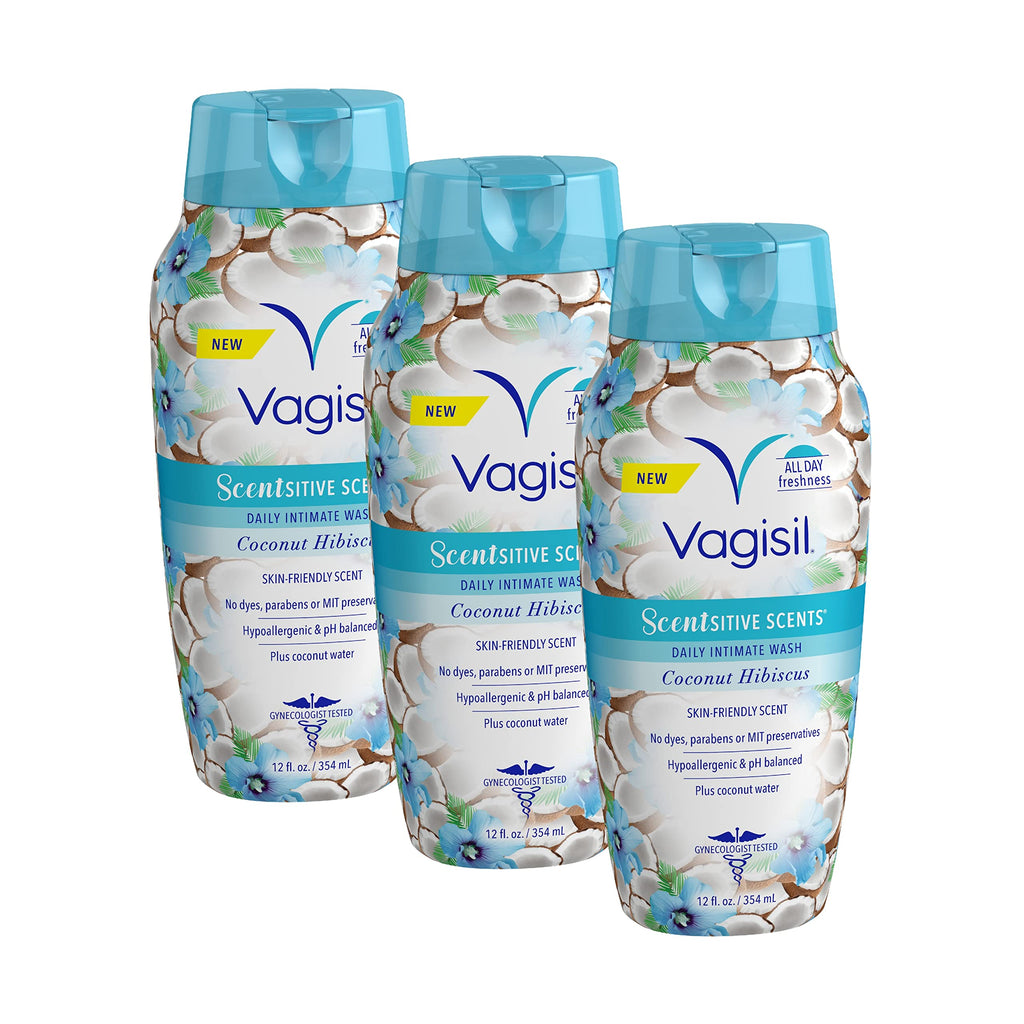 Vagisil Feminine Wash for Intimate Area Hygiene, Scentsitive Scents, pH Balanced and Gynecologist Tested, Coconut Hibiscus, 12 o