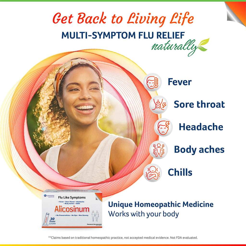 ALICOSINUM 30 doses Homeopathic Medicine for Relief of Multiple Flu-Like Symptoms Such as Fever, Sore Throat, Headache, Body Ach