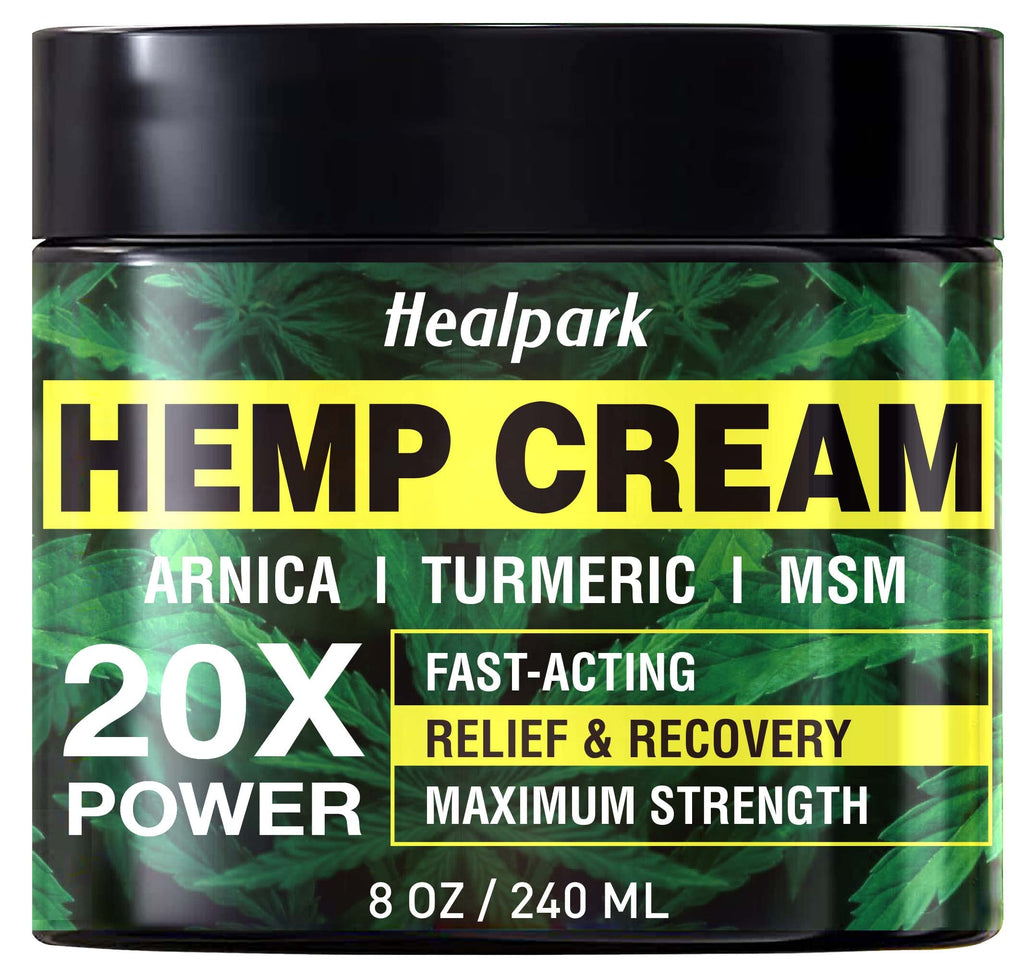 Natural Hemp Cream 8 fl oz - Maximum Strength - Arnica,MSM, Turmeric, Emu Oil, Menthol, Aloe - Muscle, Joint, Nack, Shoulder, Ba