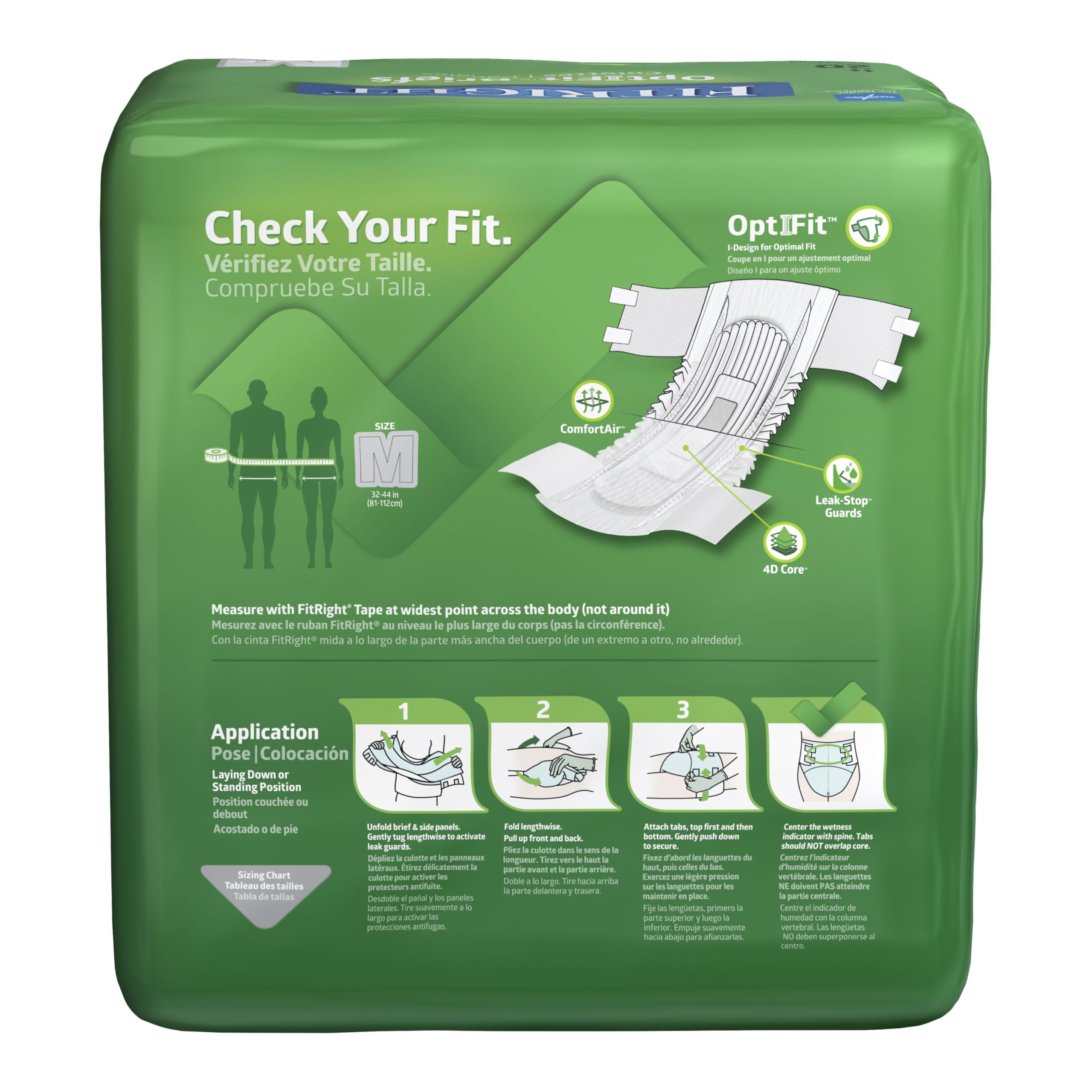 FitRight OptiFit Extra+ Adult Diapers with leak stop guards, Disposable Incontinence Briefs with Tabs, Moderate Absorbency, Medi