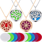 Hicarer 4 Pieces Essential Oil Necklace Diffuser Oil Pendant Locket Aromatherapy Pendant Perfume Oil Jewelry Necklace with 14 Re