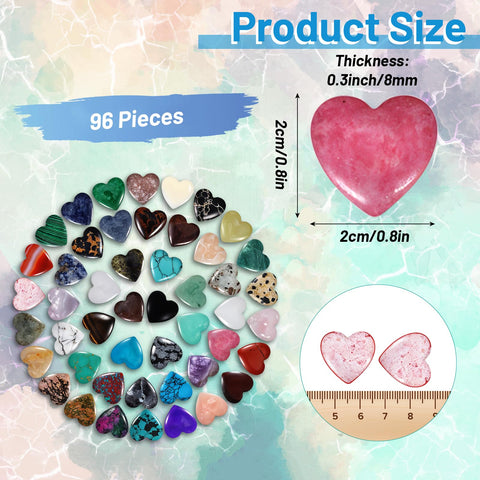 96Pcs Heart Shaped Crystals Stones, 0.8in Worry Stones Bulk Crystals and Healing Stone, Natural Crystal Gemstones Mix-Color Set 